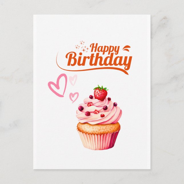 Cartão Postal de Aniversário Cupcake Doce (Frente)