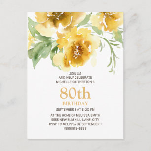 Cartão postal de aniversário de 80 Floral Amarel