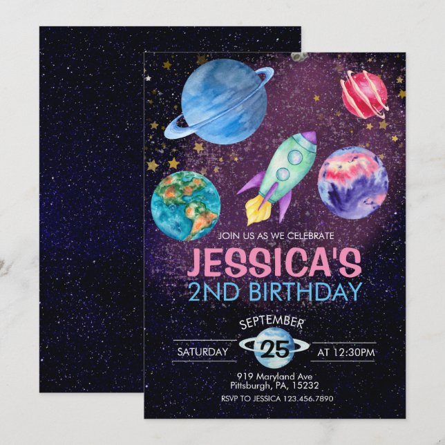 Cartão Postal de Aniversário de Astronauta com Fes (Frente/Verso)