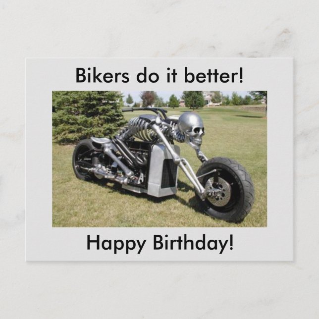 Cartão postal de aniversário de motocicleta Skelet (Frente)