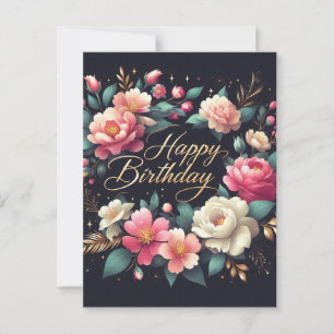 Cartão postal de aniversário - desenho floral