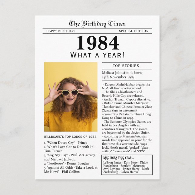 Cartão postal de aniversário do jornal de 1984 (Frente)