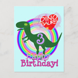 Cartão postal de aniversário feliz de 3 anos T-Rex