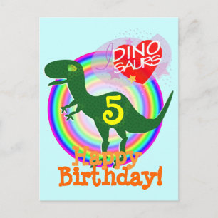 Cartão postal de aniversário feliz de 5 anos T-Rex