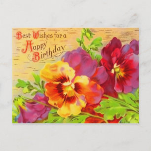 Cartão postal de aniversário floral Vintage