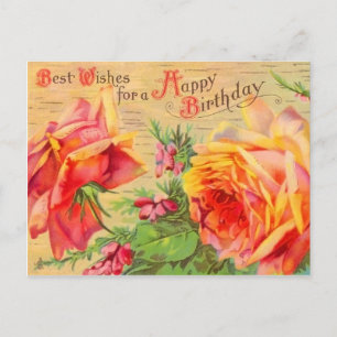 Cartão postal de aniversário floral Vintage