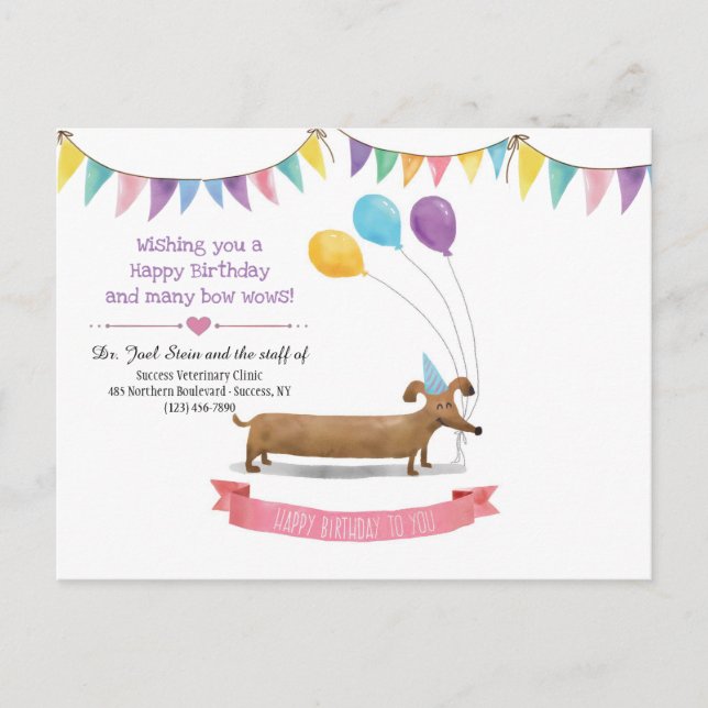 Cartão Postal de Aniversário para o Cachorro (Frente)