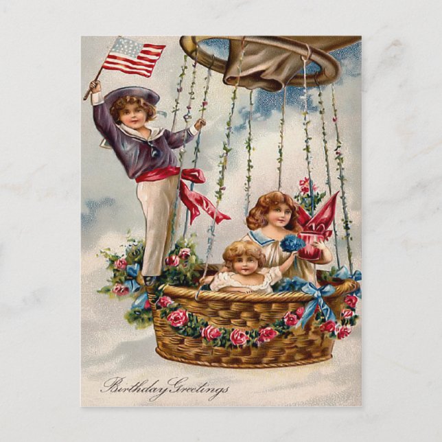 Cartão postal de aniversário Vintage (Frente)