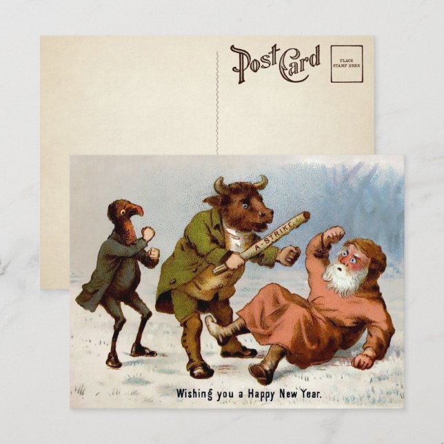 Cartão postal de Ano Novo A-Strike vitoriano (Frente/Verso)