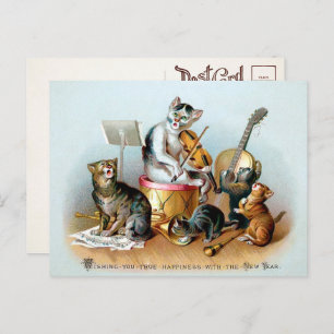 Cartão postal de Ano Novo de Banda de Gato Vintage