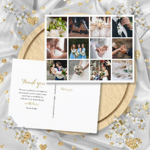 Cartão Postal De Anúncio 12 Colagem de Fotos Casamento Agradecimento