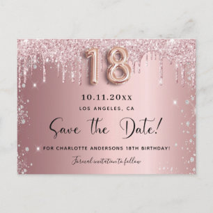 Cartão Postal De Anúncio 18º aniversário rosa bege prata save the date