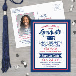 Cartão Postal De Anúncio 1 Foto Vermelho Branco e Azul Graduação Salve a Da<br><div class="desc">Compartilhe as notícias alegres da sua próxima festa de formatura, bem como uma imagem com estes patrióticos vermelhos, brancos e azuis, salve os convites de cartão-postal. Foto e texto são simples de personalizar. (DICA DE IMAGEM: Uma maneira fácil de centralizar uma foto exatamente como você deseja é recortá-la antes de...</div>
