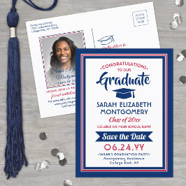 Cartão Postal De Anúncio 1 Foto Vermelho Branco e Azul Graduação Salve a Da