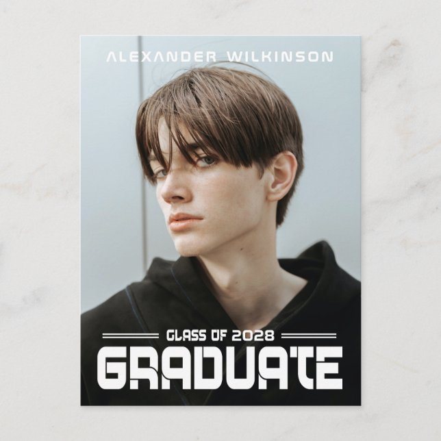 Cartão Postal De Anúncio 2022 Moderno Script Negrito Preto e Branco Foto Gr (Frente)