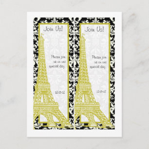 Cartão Postal De Anúncio 2 Casamento em Paris Black Damask Save Date Bookma