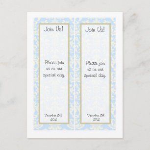 Cartão Postal De Anúncio 2 Casamento tema damasco Azul/Branco Salvar marcad