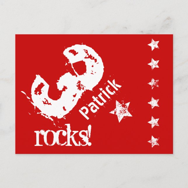 Cartão Postal De Anúncio 3º Aniversário KIDS Design Diagonal Estrelas Grung (Frente)