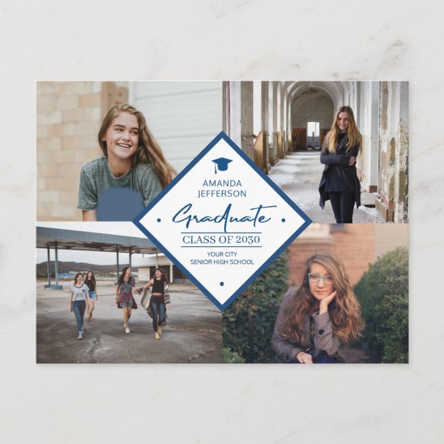 Cartão Postal De Anúncio 4 foto-colage graduation moderna elegant script (Frente)