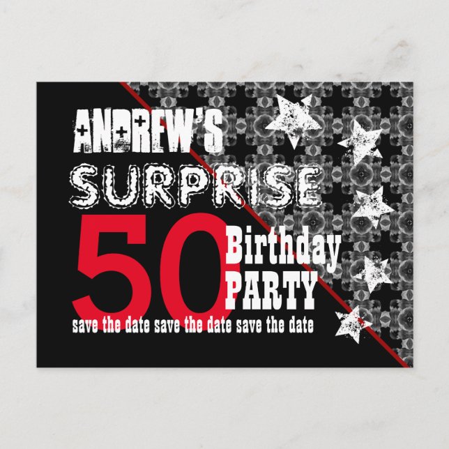 Cartão Postal De Anúncio 50º aniversário surpresa Salvar a data Diagonal W7 (Frente)