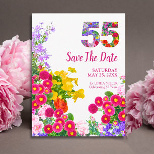 Cartão Postal De Anúncio 55 anos Floral Modern Salve a data