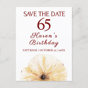 Cartão Postal De Anúncio 65.º Aniversário Floral - Design de Bloom Amarelo 
