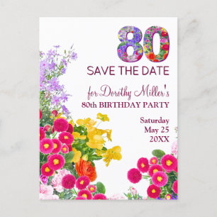 Cartão Postal De Anúncio 80º aniversário floral moderno 80