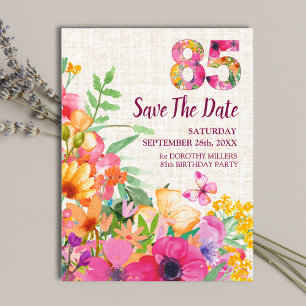 Cartão Postal De Anúncio 85 Anos Flores Floral Linho Aniversário de 85 anos