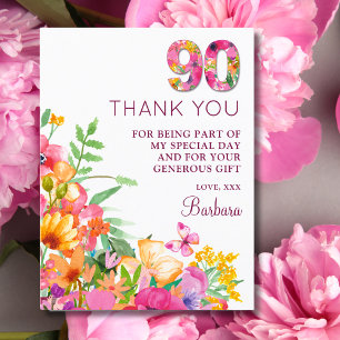 Cartão Postal De Anúncio 90 Anos Flores Borboleta 90º Aniversário Obrigado