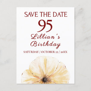 Cartão Postal De Anúncio 95.º Aniversário Floral - Elegante Design amarelo