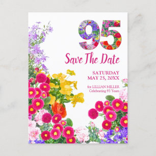 Cartão Postal De Anúncio 95.º aniversário floral moderno Salve a data