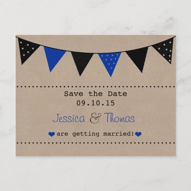 Cartão Postal De Anúncio A Coleção de Casamento Modern Blue Bunting (Frente)