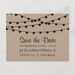 Cartão Postal De Anúncio A Coleção de Casamentos Rustic Kraft String Lights