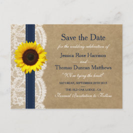 Cartão Postal De Anúncio A Coleção Kraft, Lace & Sunflower - Azul-marinho