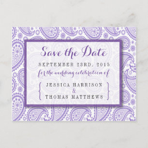 Cartão Postal De Anúncio A coleção moderna do casamento de Paisley - roxo