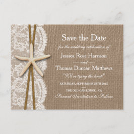 Cartão Postal De Anúncio A Coleção Rustic Starfish Salva A Data