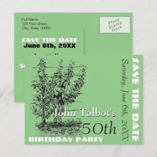 Cartão Postal De Anúncio A festa de aniversário do jardineiro 50th salva a