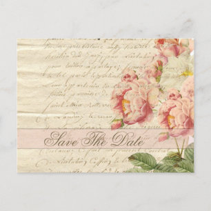 Cartão Postal De Anúncio A letra e os rosas franceses do vintage salvar a