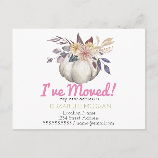 Cartão Postal De Anúncio Abóbora de Aquarela Mudei de Endereço Novo (Frente)