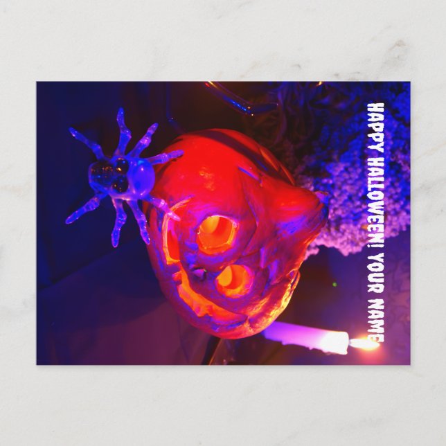 Cartão Postal De Anúncio Abóboras de Halloween neon (Frente)