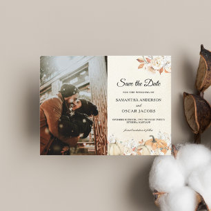 Cartão Postal De Anúncio Abóboras e Flores de Outono Rústicas