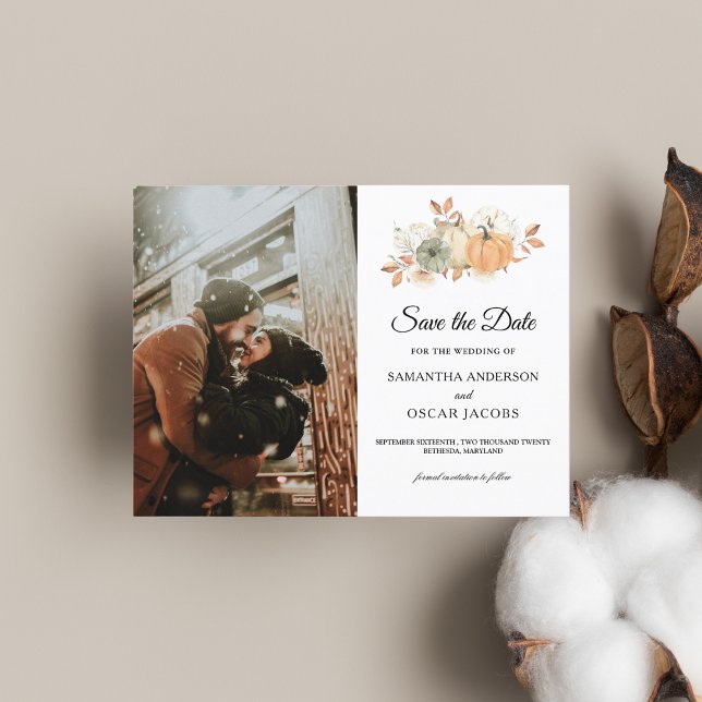 Cartão Postal De Anúncio Abóboras e Flores em Aquarela de Outono (Criador carregado)