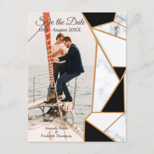 Cartão Postal De Anúncio Abstrato Dourado preto moderno no mármore branco