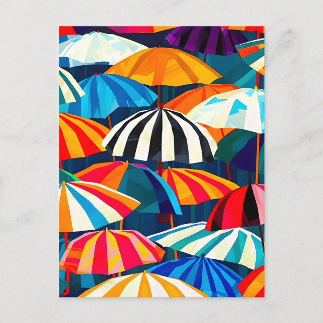 Cartão Postal De Anúncio Abstrato Rainbow Beach Umbrella (Frente)