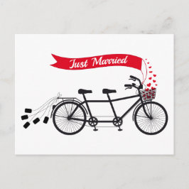 Cartão Postal De Anúncio Acaba de casar, bicicleta tándem de casamento