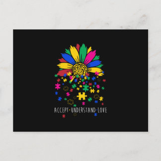 Cartão Postal De Anúncio Accept Sunflower Compreende Autismo Mundo Ancional