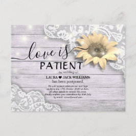 Cartão Postal De Anúncio Adiamento de Casamento Amor é Patiente Girassóis
