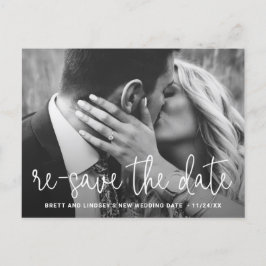 Cartão Postal De Anúncio Adiamento de casamento com foto de roteiro fino mo