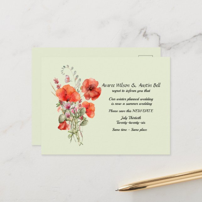 Cartão Postal De Anúncio Adiamento de Casamento Cores de Verão (Frente/Verso In Situ)