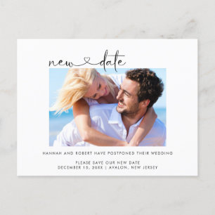 Cartão Postal De Anúncio Adiamento de Casamento Nova Data Foto & Coração